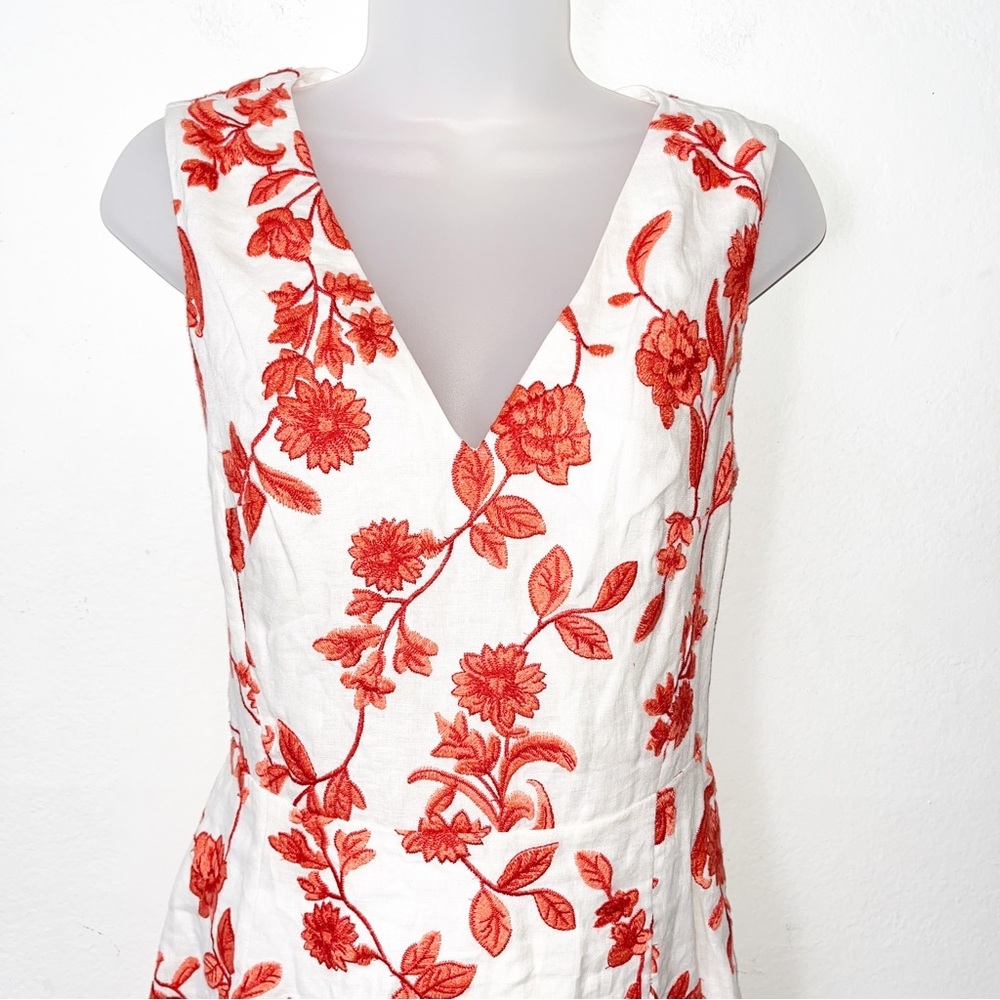 Rebecca Taylor Scarlett Floral Embellished Sleeveless Wrap Linen Dress Sz 6 - Picture 4 of 12